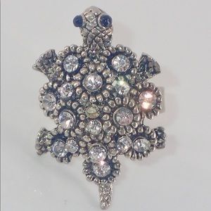 Vintage Ring Crystal Turtle Silver Adjustable Band Size 7 A Statement Piece Rare